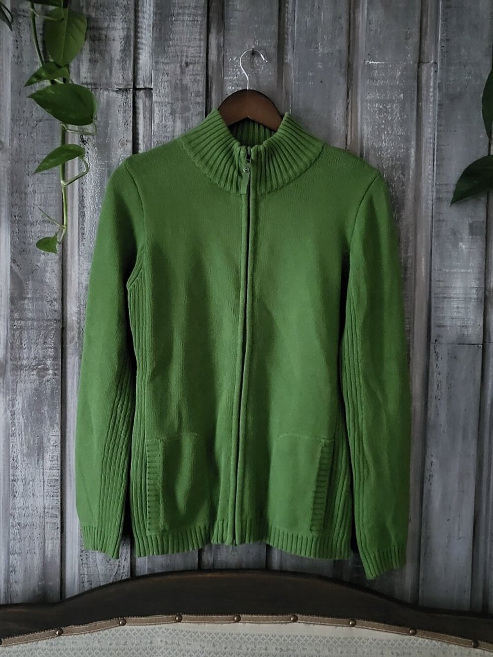 NWOT Dalia Green 100% Cotton Knit Zip Up Cardigan Jacket M